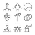 Businesspeople financial money business management developing successful icons set line style Royalty Free Stock Photo