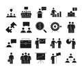 Businesspeople financial money business management developing successful icons set line style