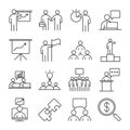 Businesspeople financial money business management developing successful icons set line style Royalty Free Stock Photo