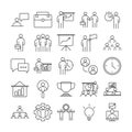 Businesspeople financial money business management developing successful icons set line style