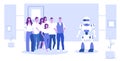 Businesspeople group standing with robot artificial intelligence concept business people at meeting with humanoid modern