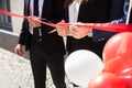 Businesspeople Hand Cutting Red Ribbon Royalty Free Stock Photo