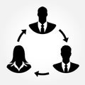 Businesspeople icons linking with arrows
