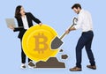 Businesspeople mining bitcoin cryptocurrency electronic cash