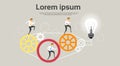 Businesspeople Run Cogwheel Light Bulb Teamwork Concept