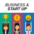 Businesspeople success trophy money bulb idea business and start up