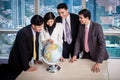 Businesspeople talk about global strategy