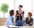 Businesspeople talking in business hall