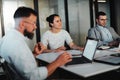 Businesspeople talking at a table