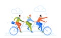 Businesspeople Team Riding Three-person Steering Tandem Bike. Successful Teamwork, Competitive Spirit Business Metaphor