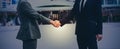 Businesspeople team work which handshake and Success concept of handshaking after good deal in the office Royalty Free Stock Photo