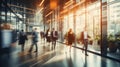 Businesspeople walking at modern office. Group of business employees at coworking center. Motion blur. Concept work process