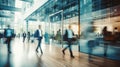 Businesspeople walking at modern office. Group of business employees at coworking center. Motion blur. Concept work process