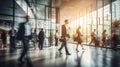 Businesspeople walking at modern office. Group of business employees at coworking center. Motion blur. Concept work process