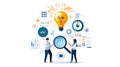 A businessperson analyzes data with charts and graphs symbolizing innovation and strategy large light bulb represents ideas and Royalty Free Stock Photo