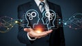 Businessperson displaying interconnected minds with gears representing teamwork and innovation Royalty Free Stock Photo