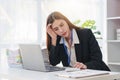 Businessperson have anxiety and stress and pressure with many financial document paperwork on desk, deadline, upset