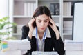 Businessperson have anxiety and stress and pressure with many financial document paperwork on desk, deadline, upset