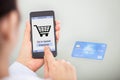 Businessperson shopping online with mobile phone and credit card