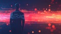 Businessperson Silhouetted Against Abstract Red and Blue Digital Data Stream AI generated. Royalty Free Stock Photo