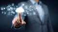 Businessperson touching cloud computing interface with data network Royalty Free Stock Photo