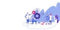 Businesspople team controlling cogwheel processing mechanism colleagues brainstorming generating new business project