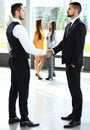 Businesss and office concept - two businessmen shaking hands