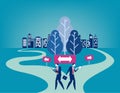 Businesss people with crossroad. Concept business vector illustration, Choice, Direction, Flat business cartoon character style