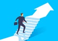 Businessman walking up arrow stairway growing to development, Business concept growth and the path to success Royalty Free Stock Photo