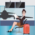 businesswoman at airport. Vector illustration decorative design