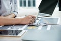 Businesswoman analysis the chart with laptop at the office for setting challenging business goals And planning to achieve