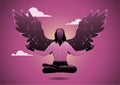 A businesswoman with angel wings doing yoga pose Royalty Free Stock Photo