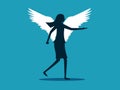 Businesswoman with angel wings. Getting more power. expertise vector