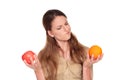 Businesswoman - apple vs orange Royalty Free Stock Photo