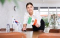 Businesswoman arranging the flags of South Korea and Mexico for presentation and negotiations Royalty Free Stock Photo