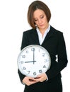 Businesswoman Bad Mood Holding Clock Showing 9