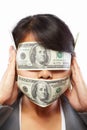 Businesswoman being blinded with money Royalty Free Stock Photo