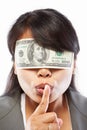Businesswoman being blinded with money Royalty Free Stock Photo