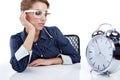 Businesswoman with a big clock