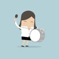 Businesswoman with big drum.