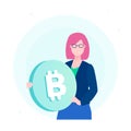 Businesswoman with bitcoin - flat design style illustration