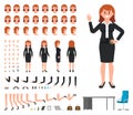 Businesswoman in black suit character creation set. Vector cartoon style girl office manager constructor.