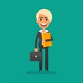 Businesswoman blonde holding briefcase and holding yellow folder