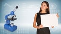 Businesswoman with blue chemistry microscope