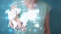 Businesswoman using digital world map interface 3D rendering Royalty Free Stock Photo