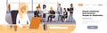 Businesswoman boss workplace over team brainstorming meeting group business people sitting together office discussing