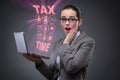 The businesswoman in business tax concept