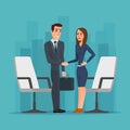 Businesswoman and businessman shaking hands man and woman. Royalty Free Stock Photo