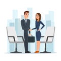 Businesswoman and businessman shaking hands man and woman. Royalty Free Stock Photo