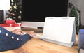 Businesswoman with calendar planner and computer screen